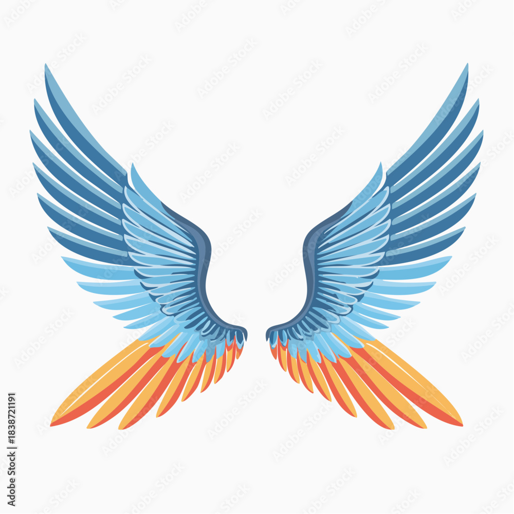 Obraz premium Stylized Blue Orange Wings Vector Graphic - Freedom Flight Symbol.