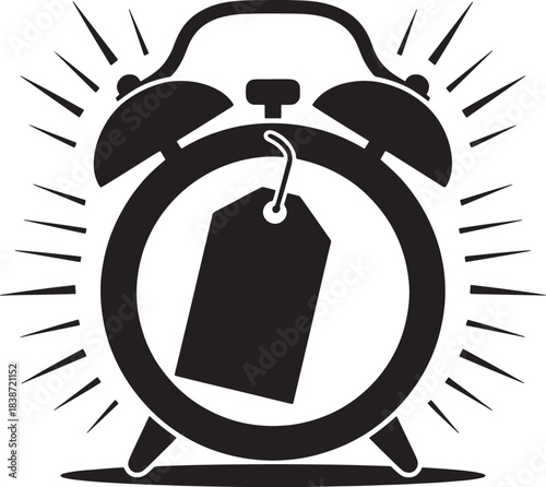 Alarm clock sale vector icon for store promotion and time deals isolated design