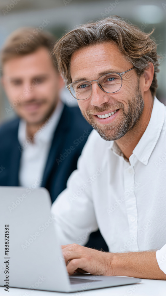 Fototapeta premium Young startup founder engaged in b2b interaction scene