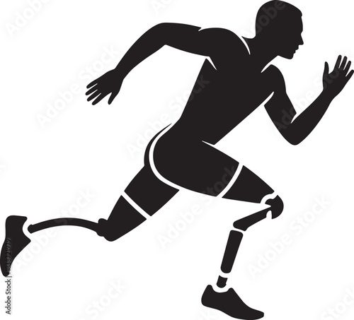 Silhouette illustration of runner with prosthetic leg on transparent background