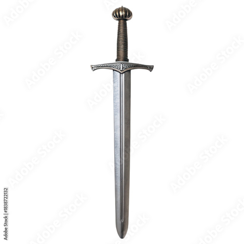 Medieval sword with transparent background, showcasing intricate details and classic design that evokes sense of history and craftsmanship