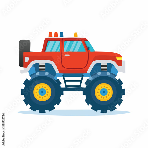 Red Monster Truck with Big Wheels and Siren Lights - Off-Road Vehicle for Kids.