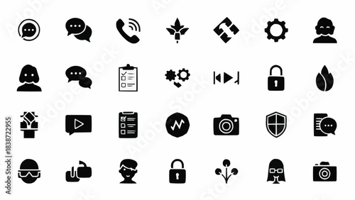Versatile Glyph Icon Set for Modern Digital Interfaces, Communication, and Technology Projects, Offering Essential Symbols for Web and Mobile Applications