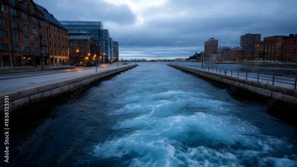 custom made wallpaper toronto digitalScenic waterfront view at dusk with urban architecture and flowing water
