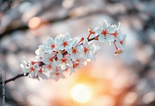 Delicate white cherry blossoms on branches, soft spring light, artistic bokeh,  bokeh,  floral background