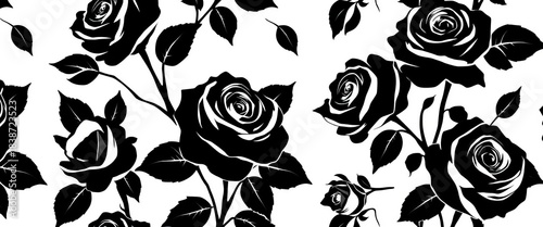 Elegant monochrome seamless pattern featuring vintage rose silhouettes ,  elegant,  botanical