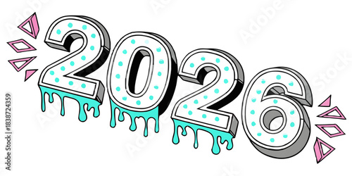 Stunning black marquee style 2026 numerals with vibrant teal dripping paint for a bold celebration design