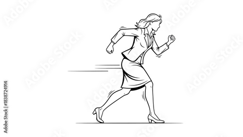 Businesswoman Running Fast Towards Success in a Dynamic Work Environment