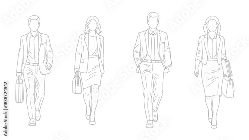 Stylish Business Professionals Walking with Briefcases on City Street