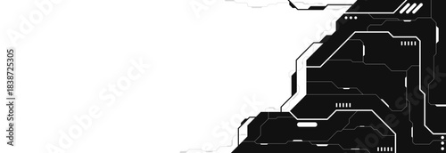 Abstract Modern Tech Background Minimal Geometric Circuit Pattern in Black