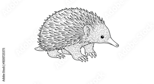 A detailed black and white hand-drawn sketch of an Australian echidna, also known as a spiny anteater, in a realistic vintage style.