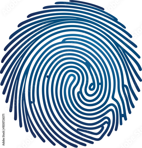 Blue fingerprint biometric identification icon symbol for security and access control