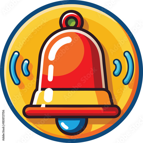 Vibrant ringing notification bell icon with sound waves for alerts and reminders