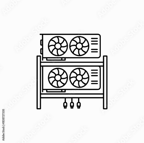 Crypto Mining Rig Outline – Vector Line Icon of Blockchain Technology Equipment