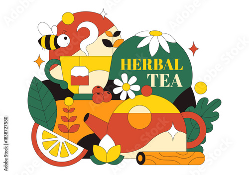 Herbal Tea Vector Illustration Featuring Chamomile Leaves as a Healthy Green Drink With a Flower Blend To Boost Endurance In a Flat Cartoon Background