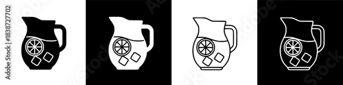 Cooling Refreshment: Citrus Lemonade Pitcher Icon with Ice Cubes Illustration
