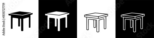 Minimalist graphic icons of small furniture: a little chair or side table illustration on black