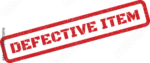 Red rectangular grunge rubber stamp impression displaying the bold text DEFECTIVE ITEM on a clear surface