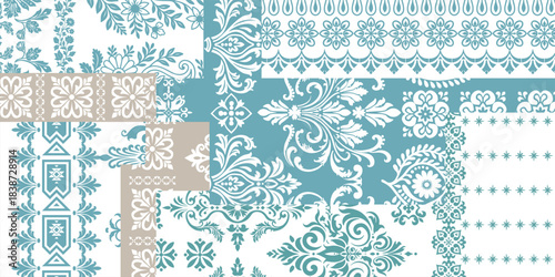 floral pattern vintage ethnic modern embroidery texture boho design vector illustration hand drawn pink flower motif branches leaves wallpaper seamless background border.