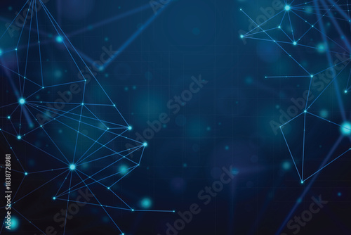 Abstract Blue Technology Background with Geometric Network Lines and Dots