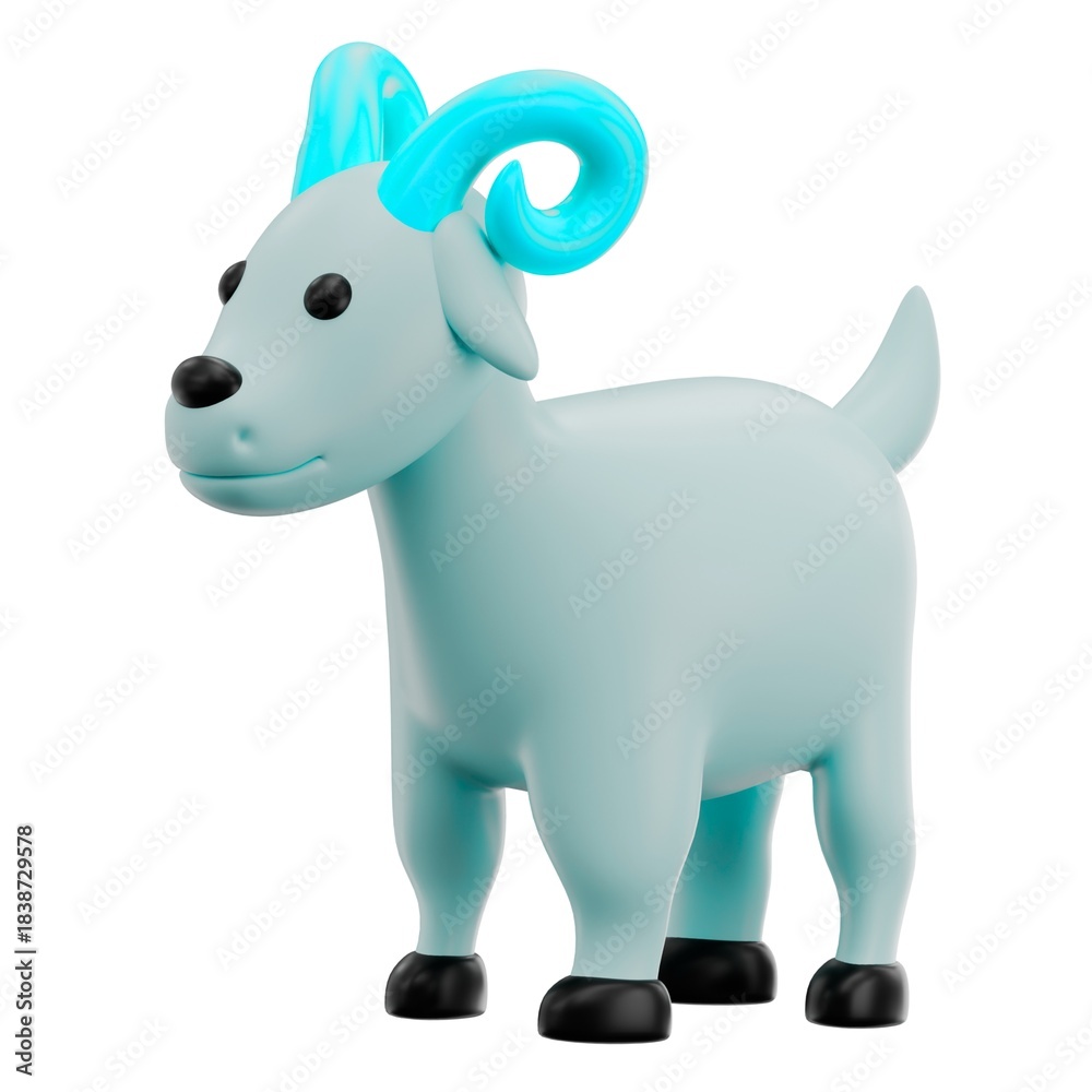 Fototapeta premium Stylized light blue ram with bright horns 3d illustration