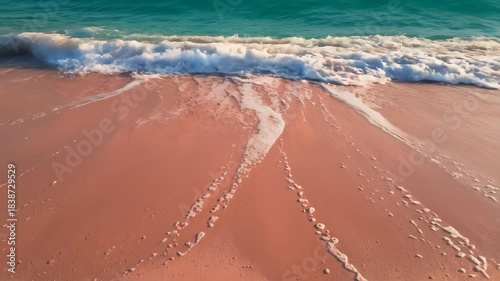 Waves Washing Ashore on a Pink Sand Beach in the Morning Light