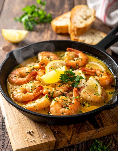 Delicious Garlic Butter Shrimp Scampi with Lemon and Parsley.
