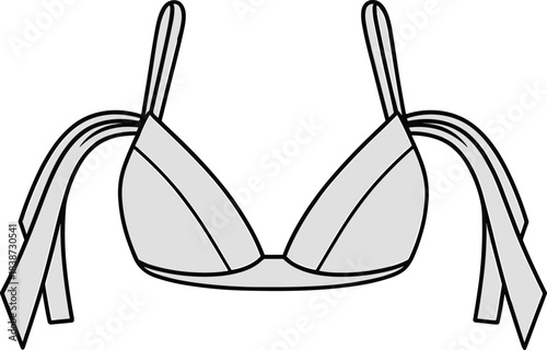 cad drawing flat vector illustration, bikini top sketch, front view, fashion template, swimwear design, garment construction outline