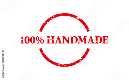 100% HANDMADE - 100% HANDMADE text written on Red Rubber Stamp 

