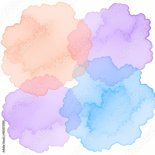 Watercolor light washes in soft peach, lavender, and sky-blue glows