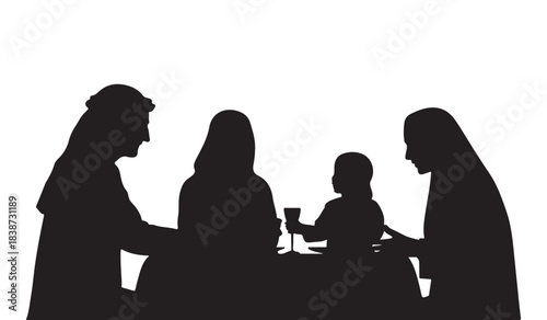  Biblical last supper scene with jesus and disciples as a stark black silhouette