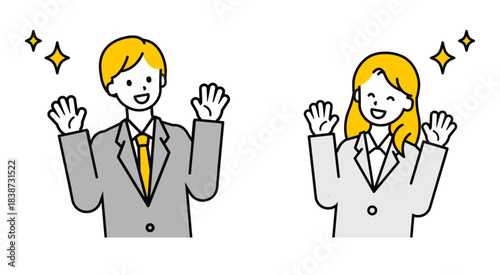 シンプルな会社員の男女_うれしい