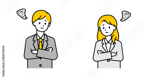 シンプルな会社員の男女_困った