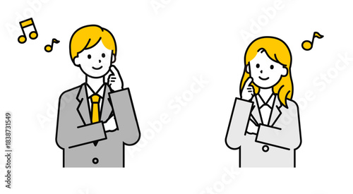 シンプルな会社員の男女_上機嫌