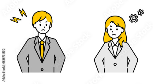 シンプルな会社員の男女_怒る