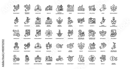
Money Growth icon set collection. Containing efficiency, profit, competitive, impact, management, loan, revenue .Line vector icons collection