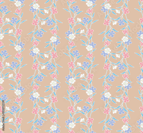 Japanese Pretty Flower Branch Vector Seamless Pattern