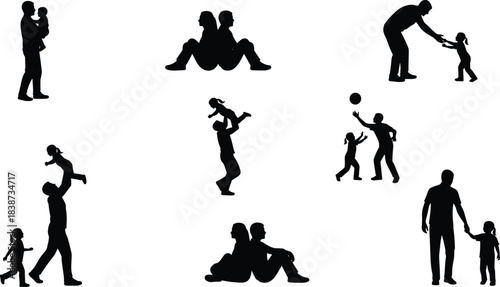 Adults Bonding with Children in Playful, Caring Poses Depicting Family Love, Parenting, Companionship, and Emotional Connection