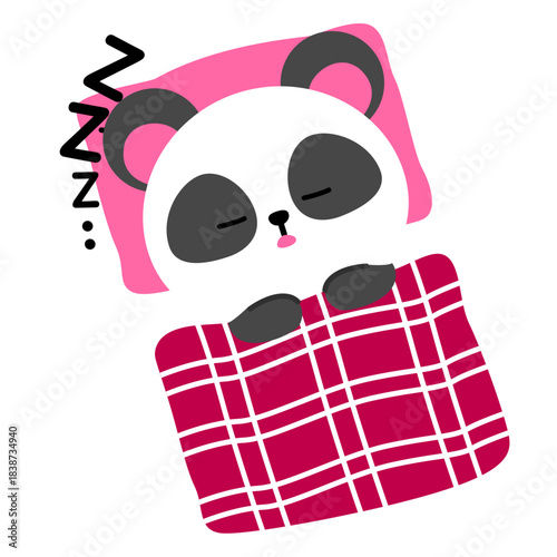 Cute cartoon panda sleeping peacefully under a blanket, ideal for bedtime themes, relaxation content, children’s designs, stickers, and cozy soft branding.