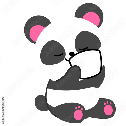 Cute cartoon panda drinking from a cup, suitable for cozy themes, lifestyle designs, children’s content, stickers, and warm friendly branding.