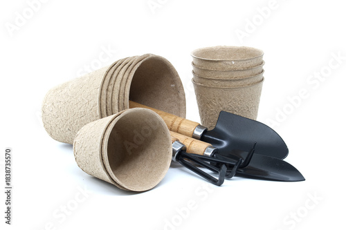 Biodegradable Paper Cups With Small Gardening Shovels And Trowels For Planting Projects