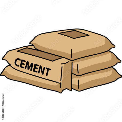 Stack of Three Brown Paper Sacks Labeled CEMENT on a Black Background Industrial Material Construction Supply Packaging