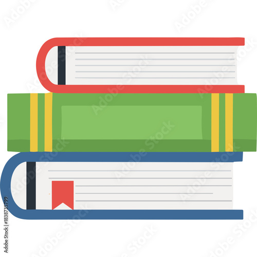 Stack Of Three Hardcover Books With Red Green And Blue Covers On A Plain Black Background With One Book Showing A Red Bookmark