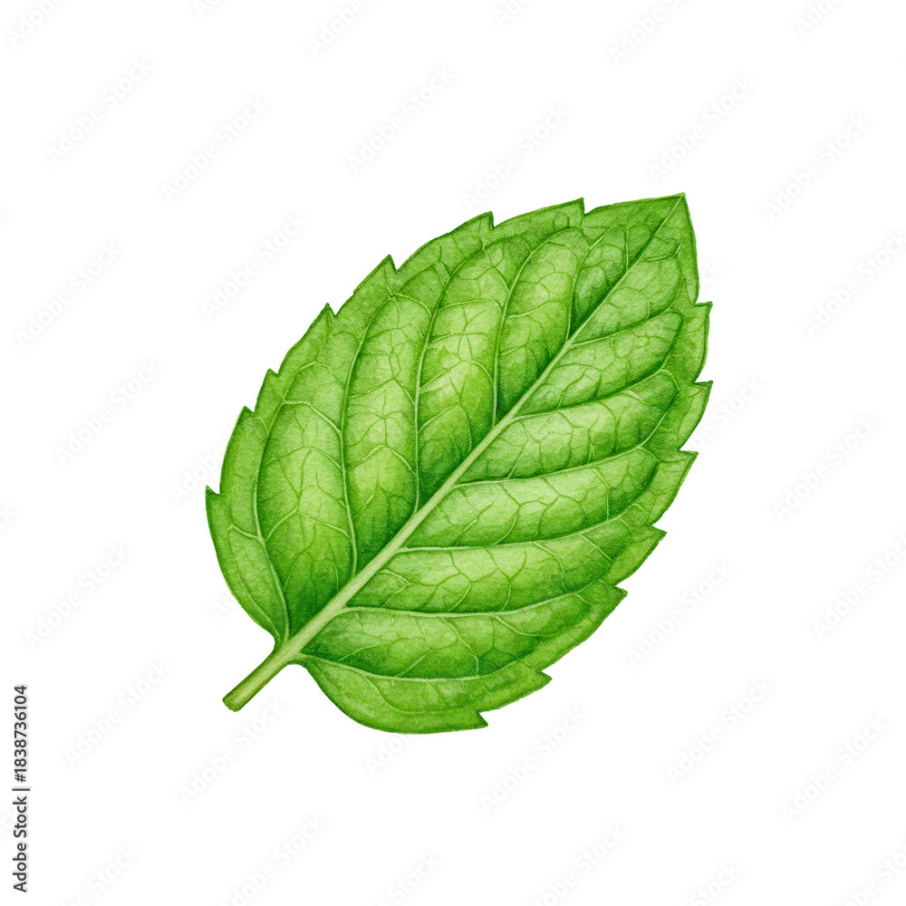 Obraz premium Detailed watercolor rendering of a vibrant mint leaf isolated on white background