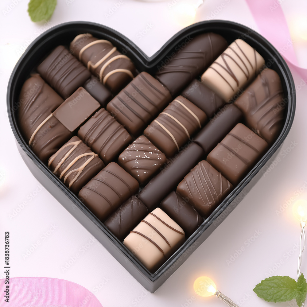 Obraz premium Heart-Shaped Box Filled with Assorted Chocolates