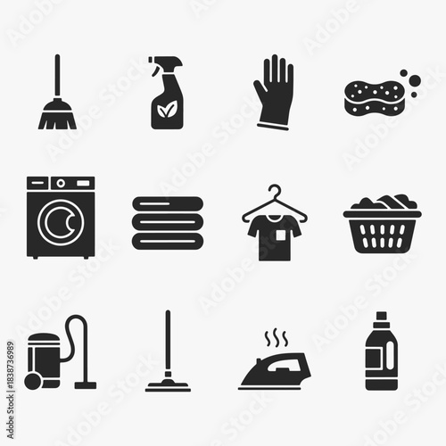 A set of cleaning and laundry icons design.