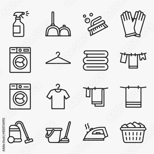 A set of cleaning and laundry icons design.