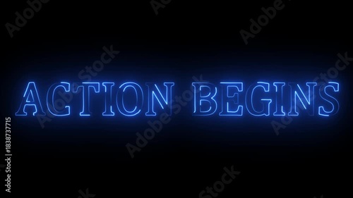 Animated glowing flickering neon inscription text action begins.
