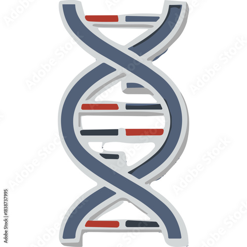 Stylized Double Helix DNA Strand Model Representing Genetics and Heredity with Blue and Red Bases on a Black Background Scientific Illustration