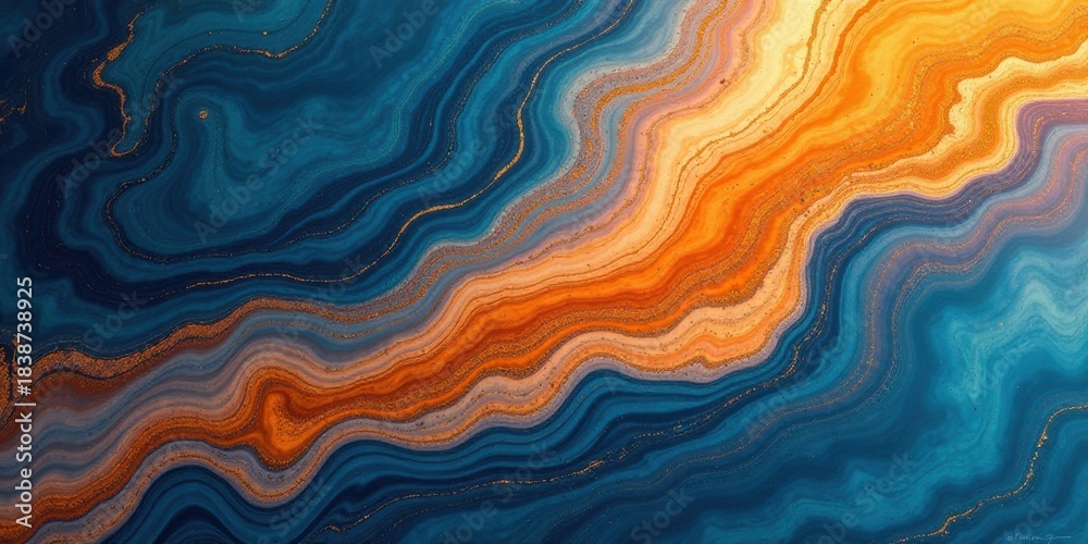 Fototapeta premium Abstract Fluid Art Swirling Hues of Ocean and Amber with Golden Accents
